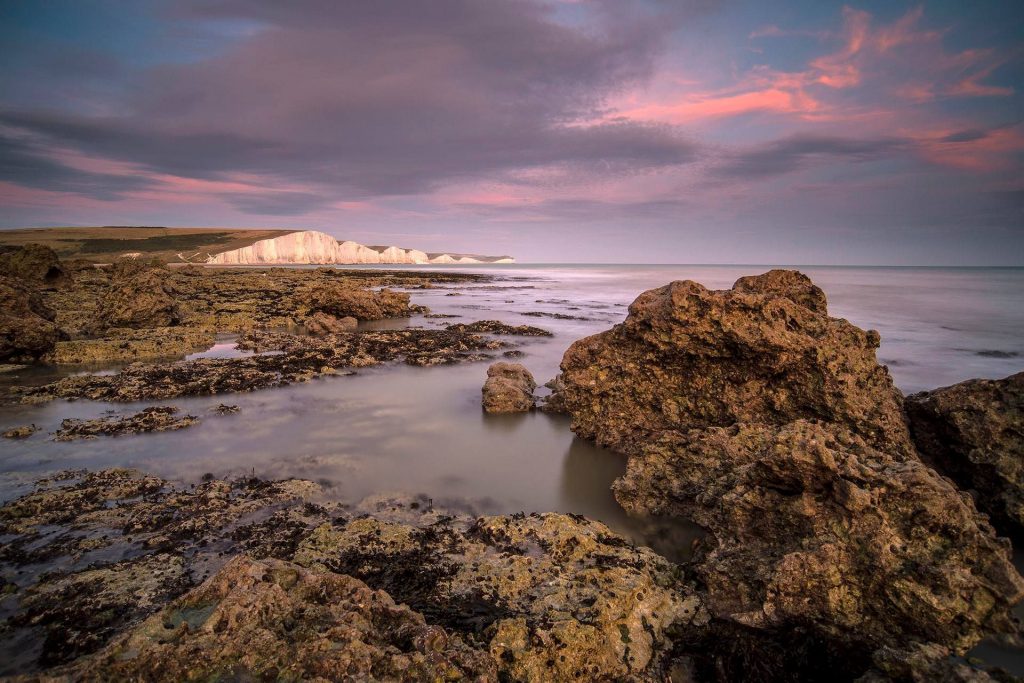 Image showing the white chalk cliffs of Seven Sisters from Hope Gap in Seaford