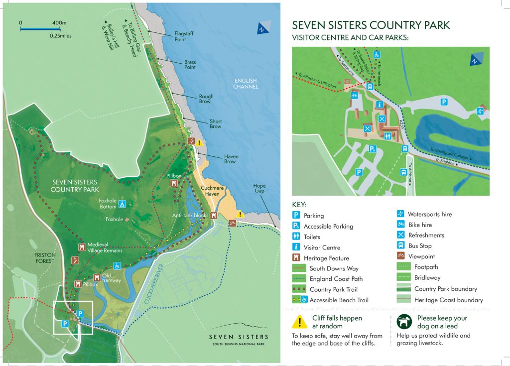 An illustrative map showing Seven Sisters Country Park