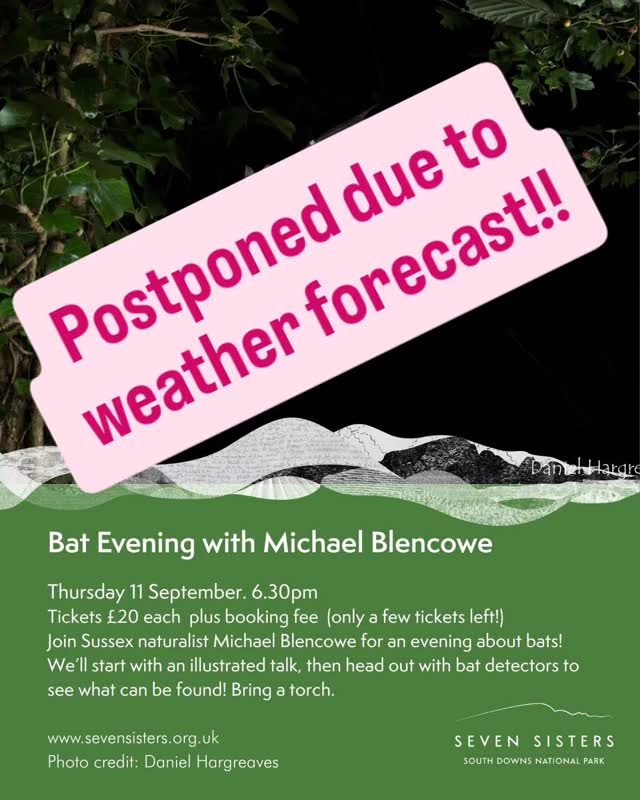 Due to tomorrows weather forecast, we have postponed this event. 

Bat Evening with Micheal Blencowe has been rescheduled to Friday 19 September.

All ticket holders have been contacted.

We apologise for any inconvenience caused.